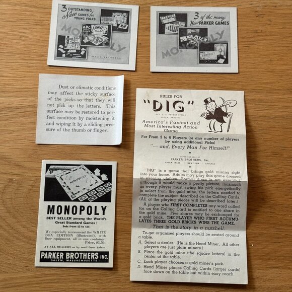 Vintage Parker Brothers Game Dig, A Lively Action Game, Copyright 1940 - Picture 9 of 13